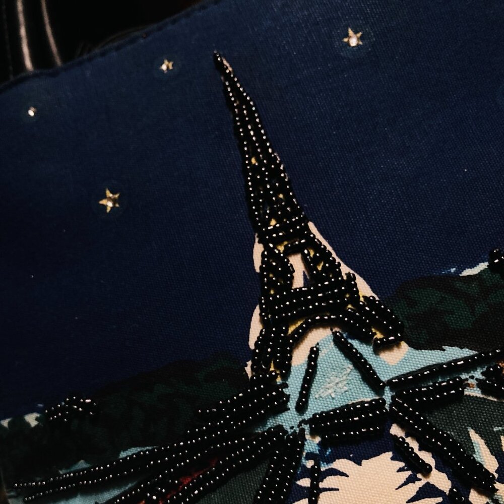 Charming vintage beaded Paris + Eiffel tower Starry Night Art crossbody bag Y2K - Picture 11 of 11